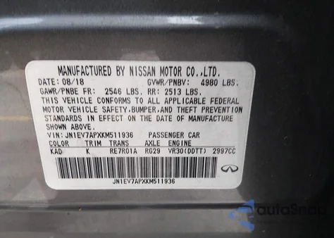 2019 Infiniti Q50 3.0T Luxe z USA, uszkodzony, nr VIN JN1EV7APXKM511936